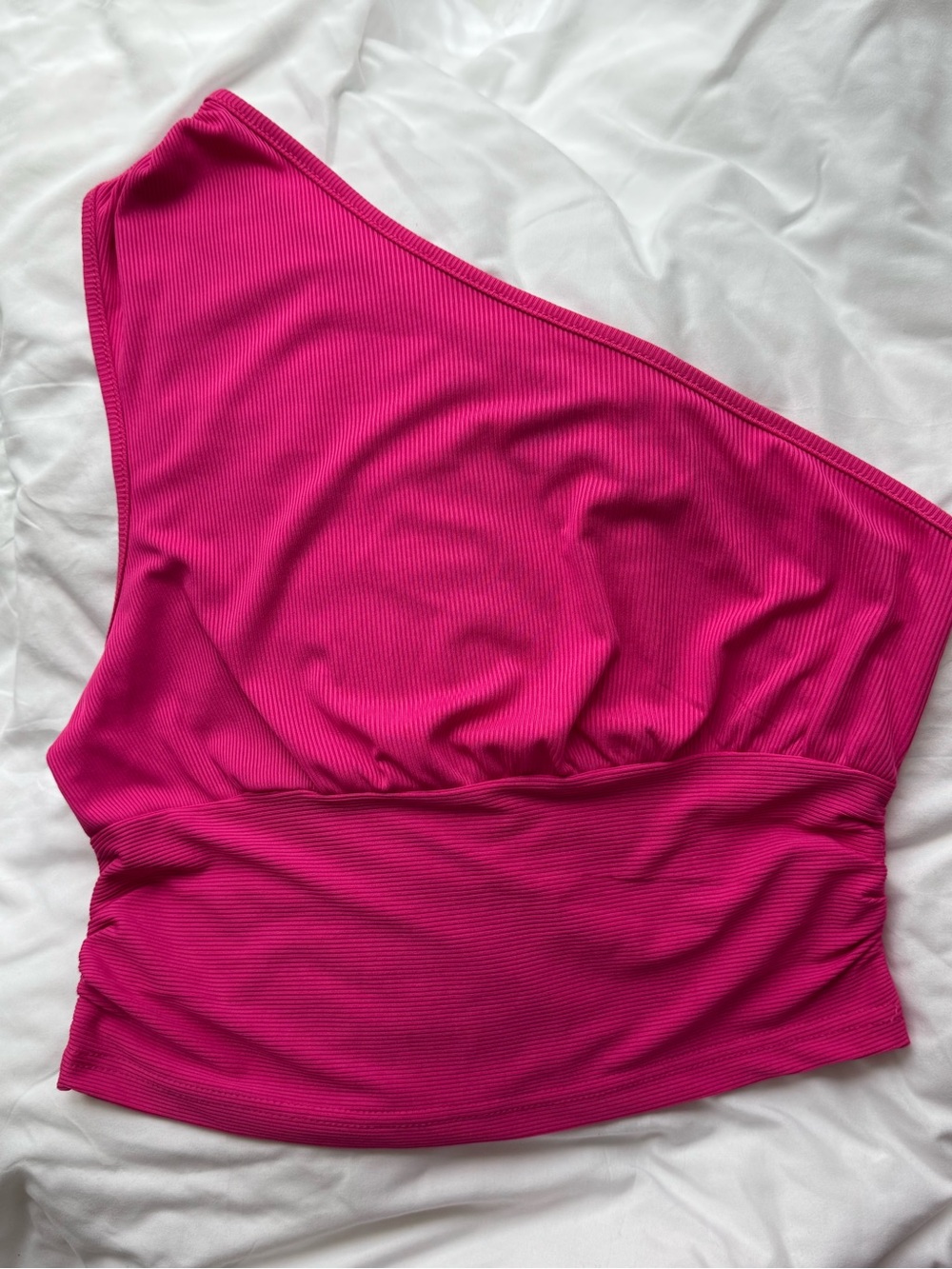 SHEIN One-Shoulder Ribbed Bandeau Top - Fuchsia